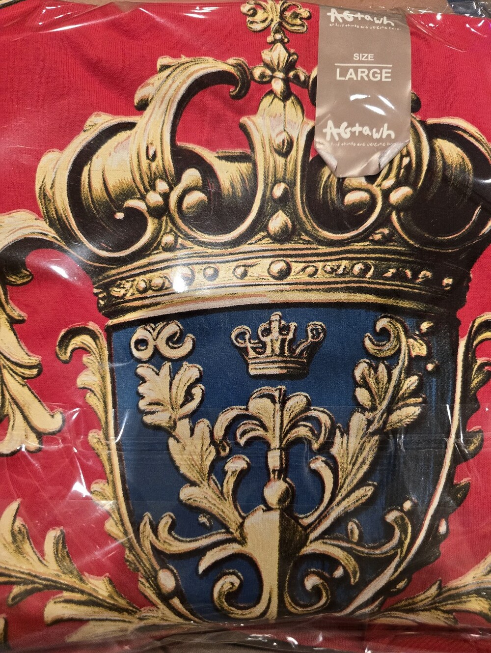 AGTAWH Graphic T-Shirt Red Oversized Crown Crest Tee Size - Picture 2 of 5